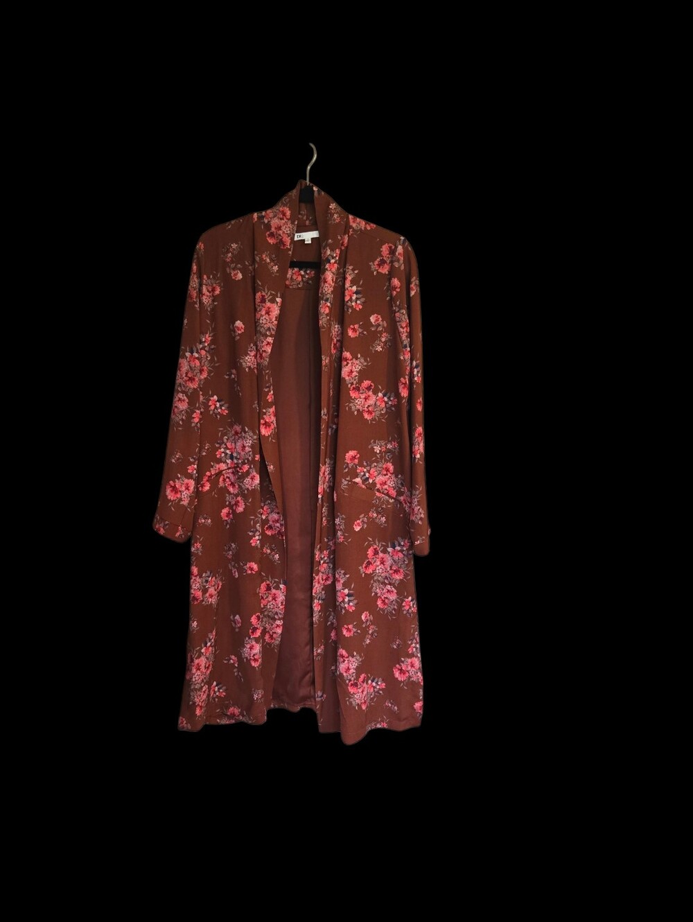 DR2 by DANIEL RAINN Floral PRINT Kimono/Duster - Brown with Pink Floral Print M